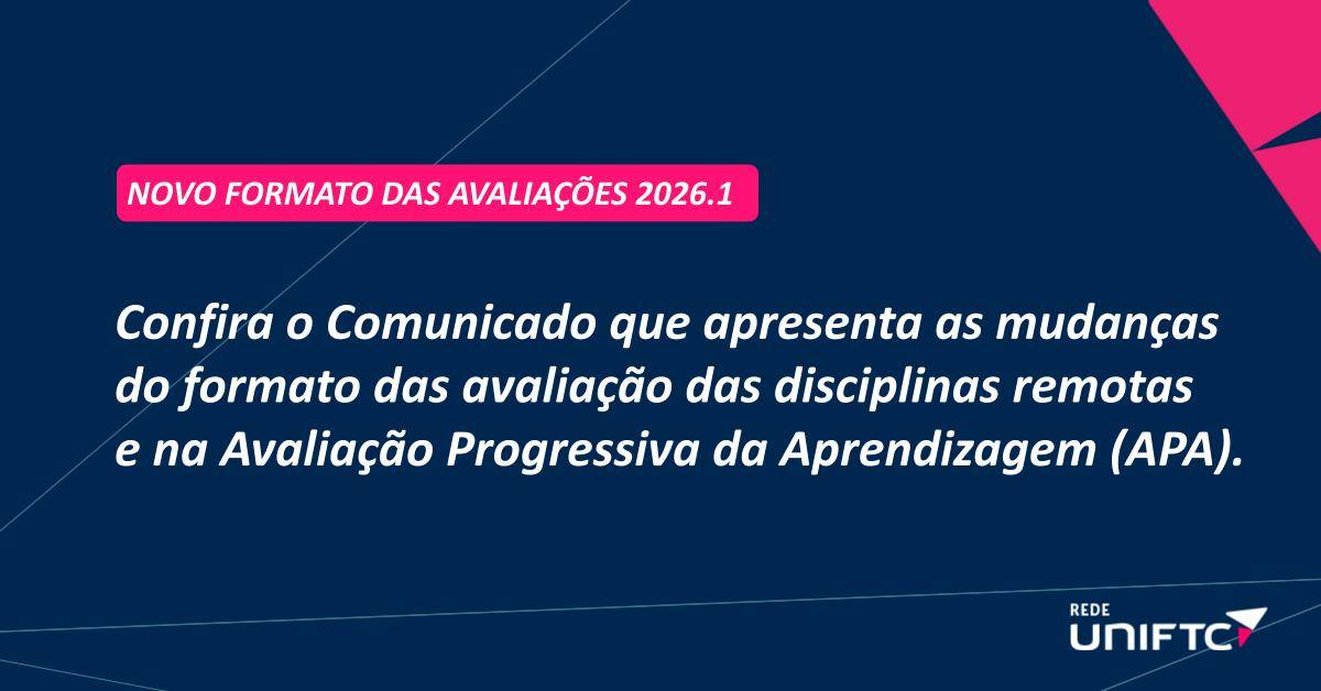 Novo Formato das Avaliações 2026.1